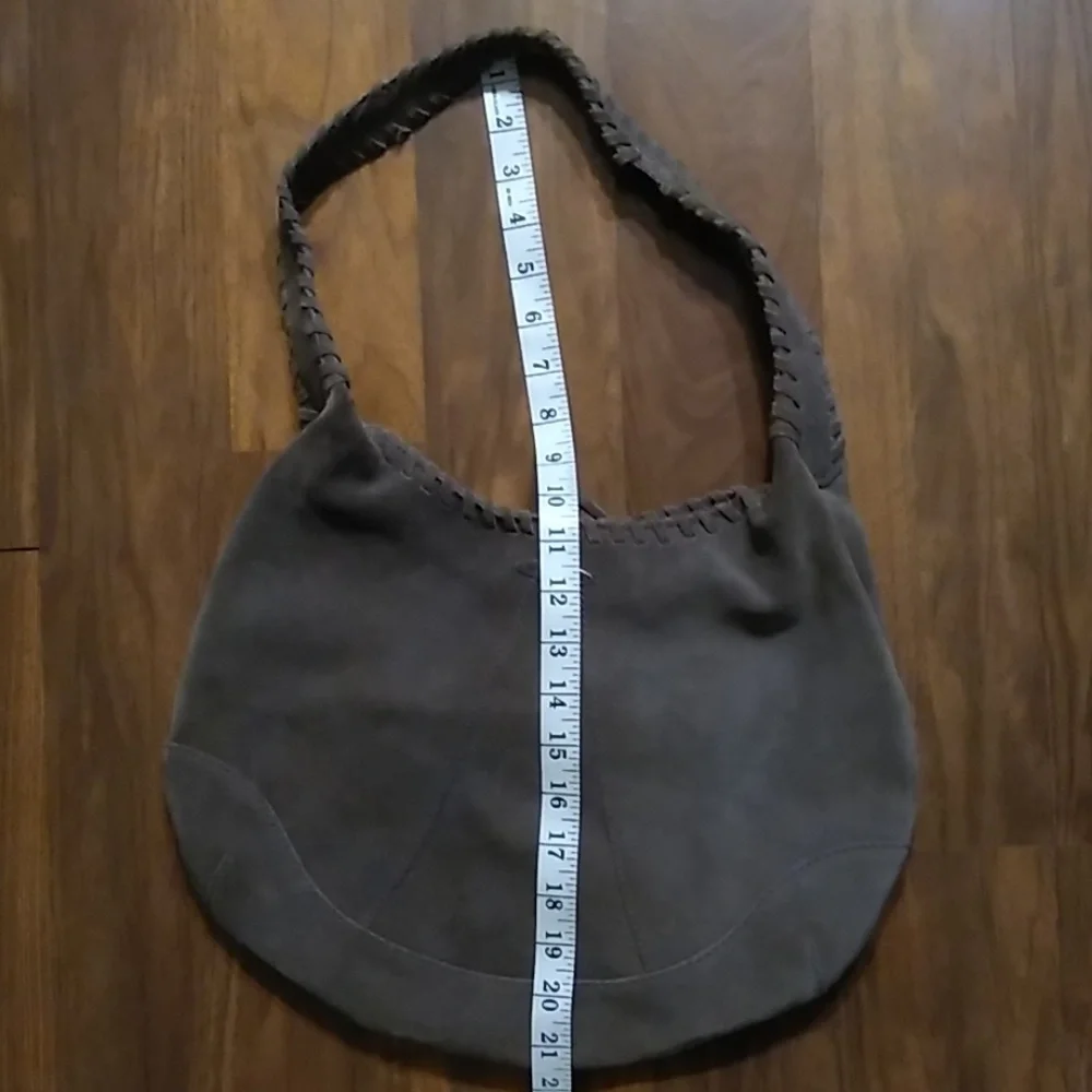 Lucky Brand Gray Suede Braided Strap Hobo Bag